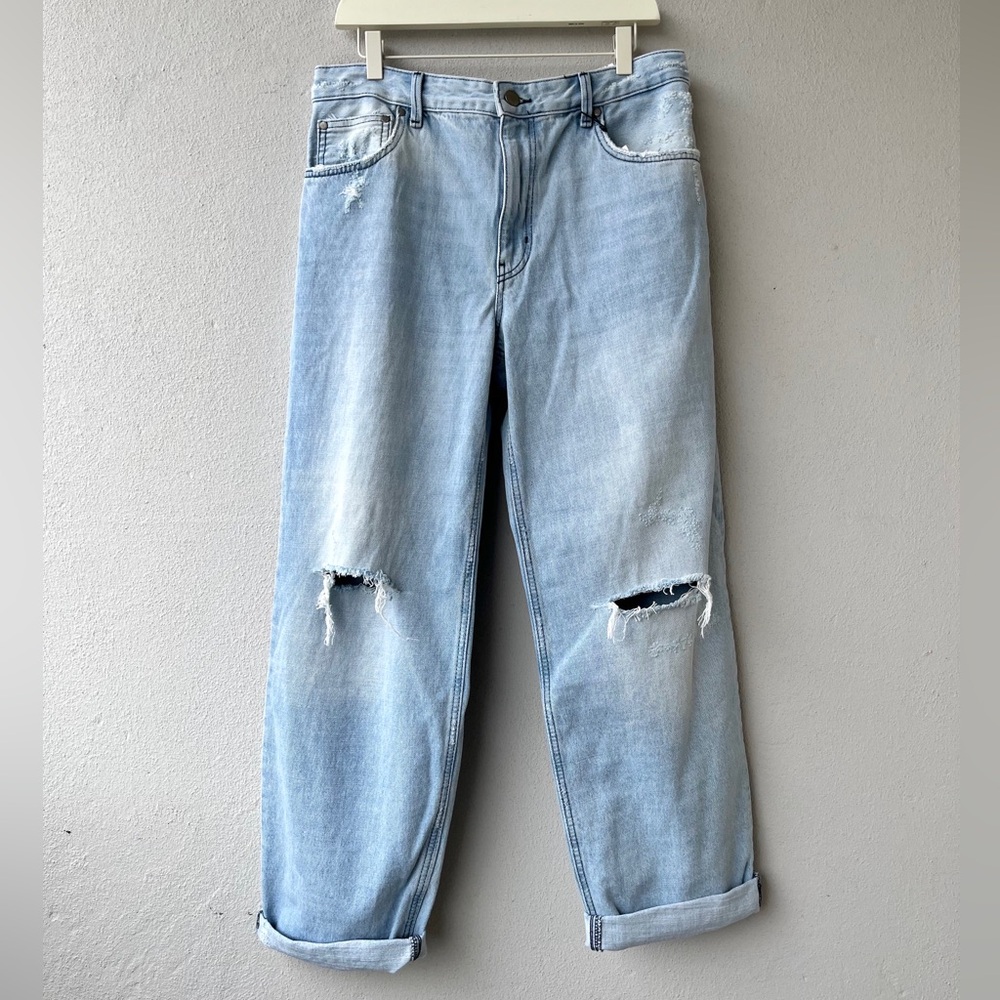 Zara Light Blue Distressed Boyfriend Jeans